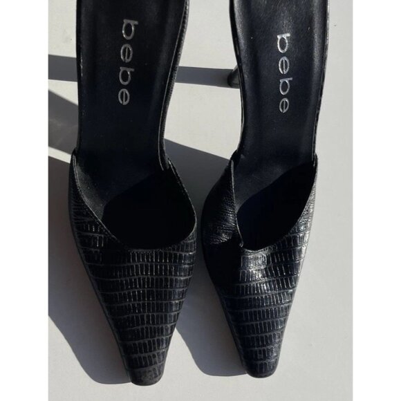 Bebe Women’s Sz 5 Black Crocodile Leather Platform Stiletto Heels Made in Spain - Picture 2 of 14